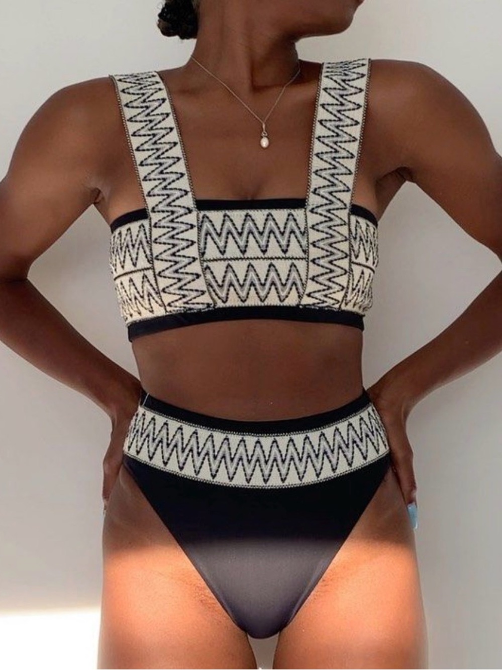 Elysiian Catalina Bikini Set Black Woven Embroidered Geometric SzS